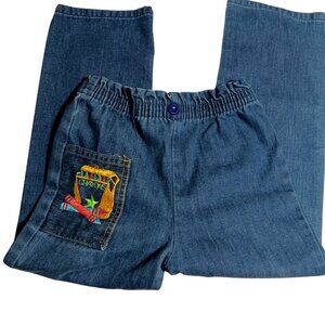 Vintage 70s 20x18 6 Boys Denim Elastic Waist Jean Embroidered Crayon Pocket